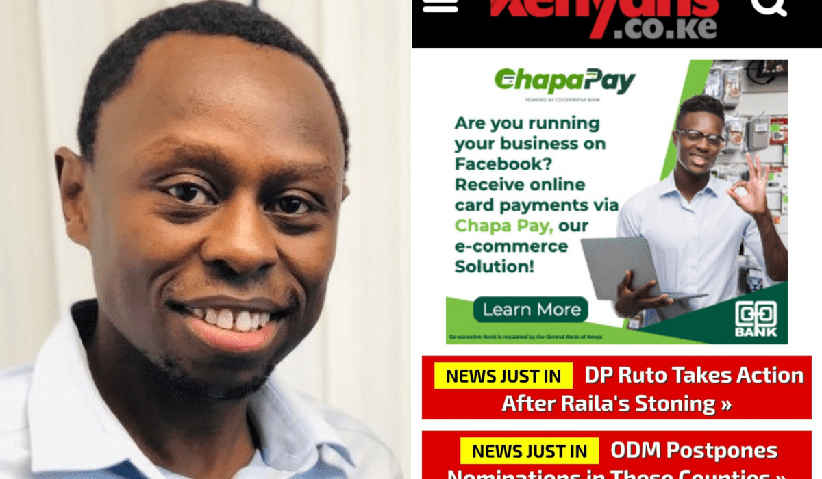 Collage image of Robert Ndung'u and a screengrab from the Kenyans.co.ke home page. |Courtesy| LinkedIn/Kenyans.co.ke|