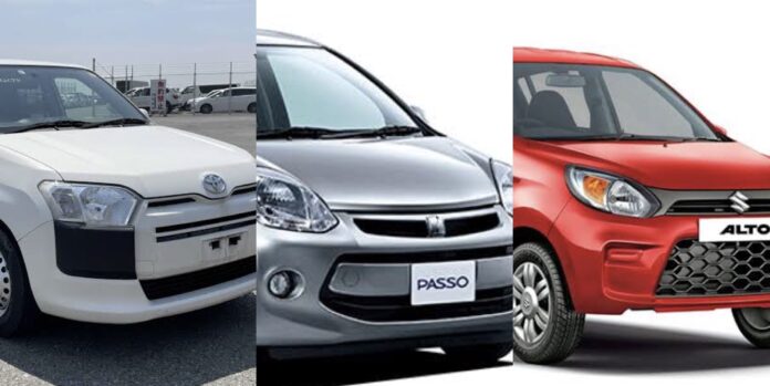 Images of Toyota Probox, Toyota Passo and Suzuki Alto vehicle models PHOTO/Courtesy