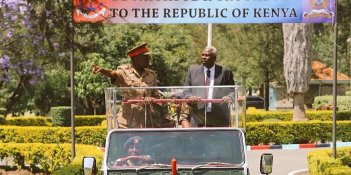 General (Rtd) Daudi Tonje (right) during past military function. |Photo| Courtesy|