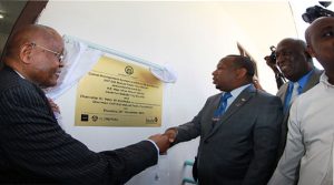 Former Nairobi Governor Mike Sonko and former UAP Old Mutual Faulu Group Foundation Chairman Dr Peter Muthoka during the launch of the Queuing Management System at Mama Lucy Hospital. in November 2019