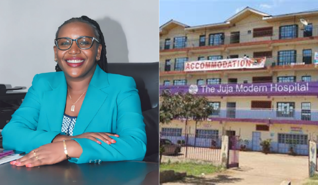 Collage image of Sarah Ng'ang'a anf the Juja Modern Hospital. |Photo| Courtesy|