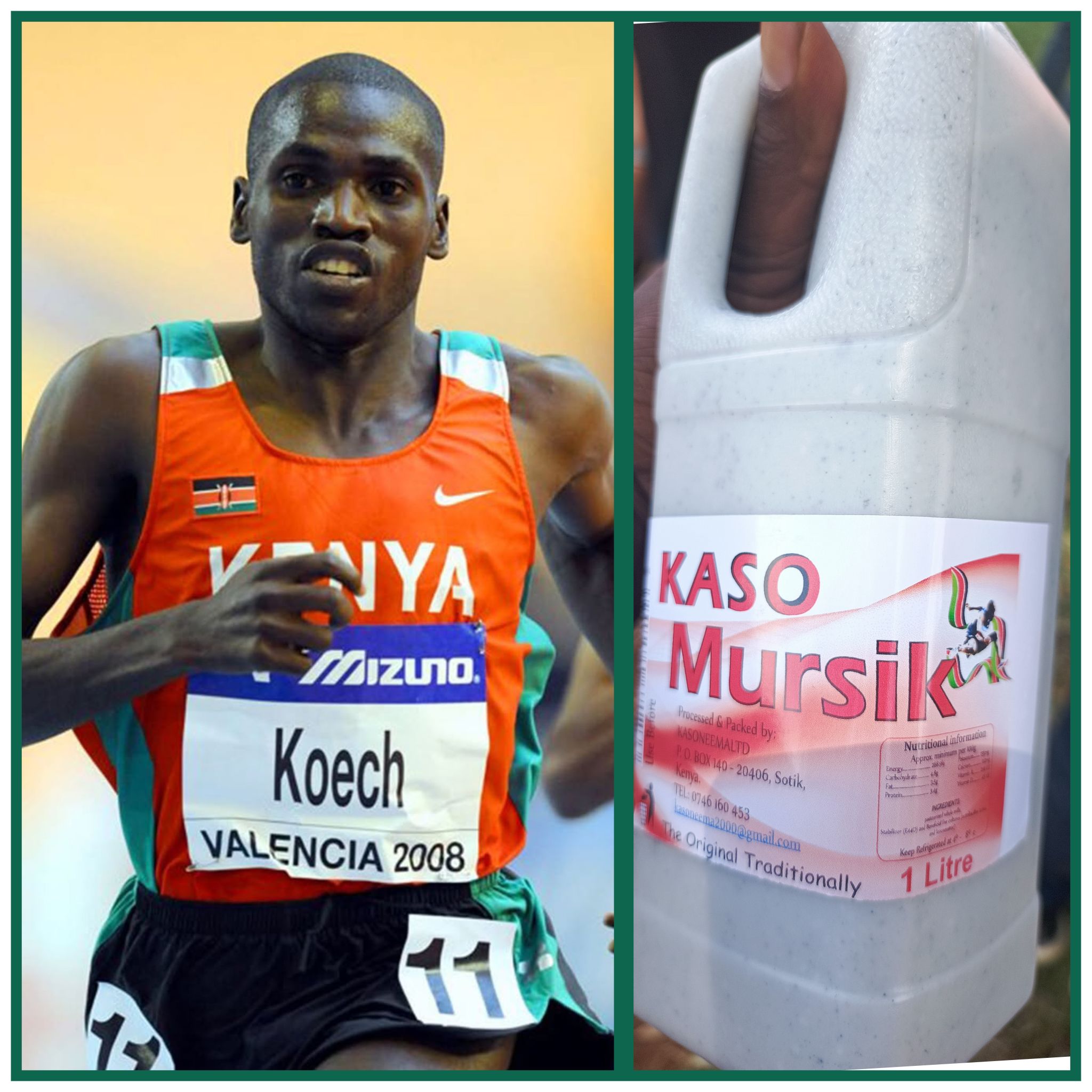 Collage image of Paul Kipsiele Koech and the branded Kaso Mursik. |Courtesy| Facebook|