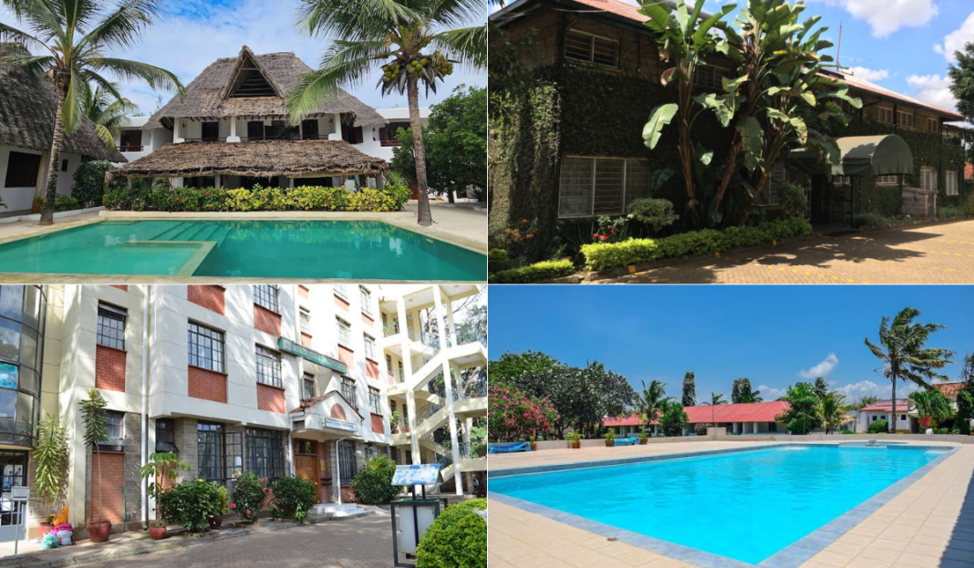 Collage images of Milele Beach Hotel (Top Left), Hamptons House (TR), Adventist LMS Guest House & Conference Centre (BL), and the ACK Guest House Mombasa. |Photos| Courtesy|