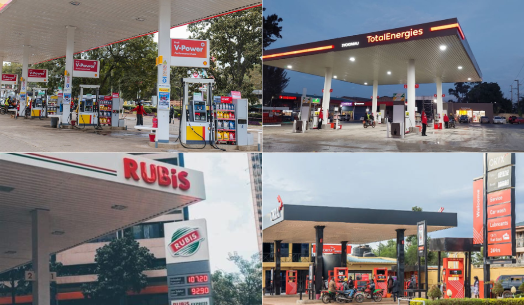Collage images of Vivo Energy-Shell, Total Energies, Rubis, and Oryx fueling stations in Kenya. |Courtesy| Shell/Total/Rubis/Oryx|