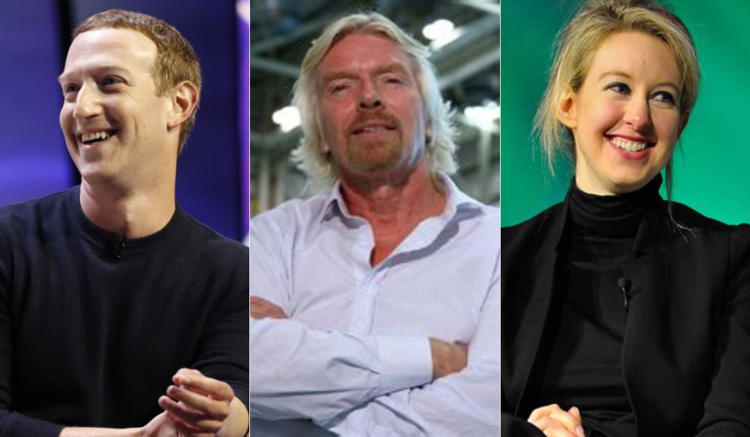 Collage images of (from right) Mark Zuckerberg, Richard Branson, and Elizabeth Holmes. |Photos| Courtesy|