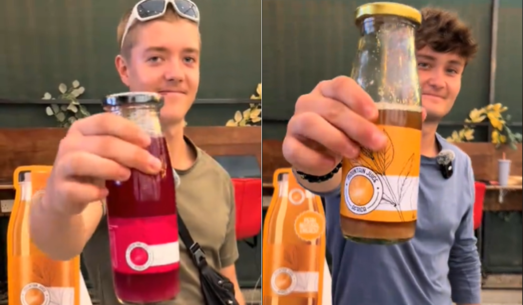 Mountain Juice Africa customers hold up the two flaours of the Jaba Juice. |Courtesy| TikTok|