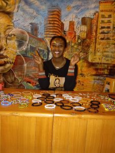 Vivian Kabono (Vivy Kabz), a beadwork artist, spoken word maestro and poet displays her designs at a past workshop. 