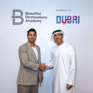 Jeremy Jauncey, CEO & Founder of Beautiful Destinations, and H.E. Issam Kazim, CEO of Dubai Corporation for Tourism and Commerce Marketing (Visit Dubai) at the launch of the Beautiful Destinations Academy Powered by Dubai — a global initiative to train and mentor the next generation of travel content creators worldwide.