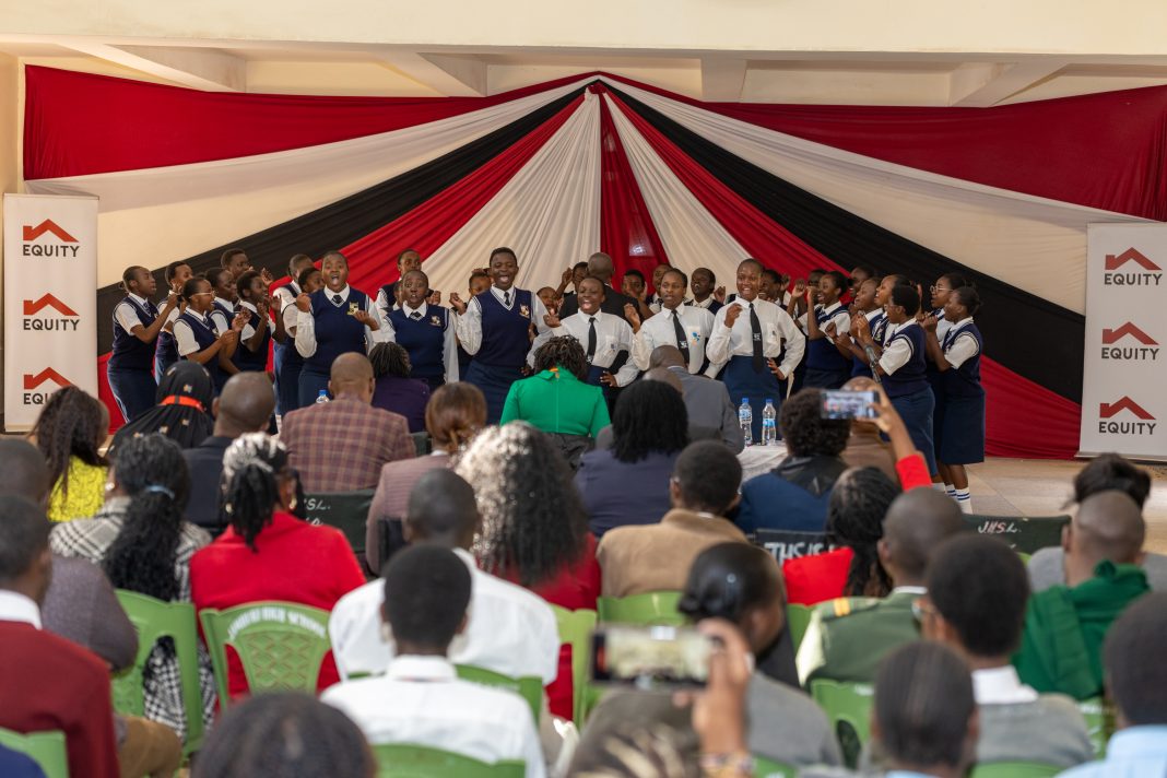 Students from Moi Girls High School Nairobi captivate the audience with a musical performance at the 2025 Kenya Music Festivals Nairobi regional competitions, held at Jamuhuri High School in Ngara.