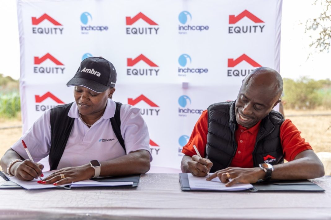 R-L: Equity Bank Kenya Commercial Director, David Bagenda and Inchcape Managing Director, Marion Gathoga-Mwangi during the signing of a partnership between the two organizations to finance New Holland tractor models and related agricultural equipment.