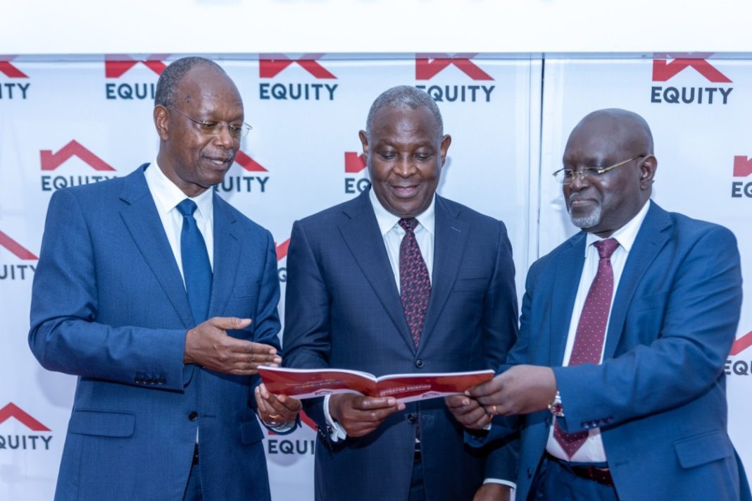 From Left to Right: Equity Group Non-Executive Chairman, Prof. Isaac Macharia, Equity Group Managing Director and CEO, Dr. James Mwangi, and EquityBCDC Non-Executive Chairman, Meti Mabanza, during the Q3 2025 Investor Briefing event.
