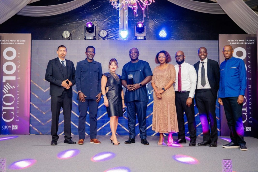 Michael Kwofie, Equity Group Chief Information Officer (4th from left), receives an award on behalf of Equity Group after being named the winner of the CIO100 Award 2025 in the PlusOne Awards Banking Sector Category, in recognition of its excellence in technology leadership and digital transformation