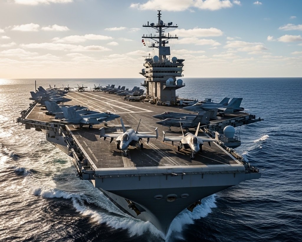 USS Gerald R. Ford aircraft carrier sailing in the ocean