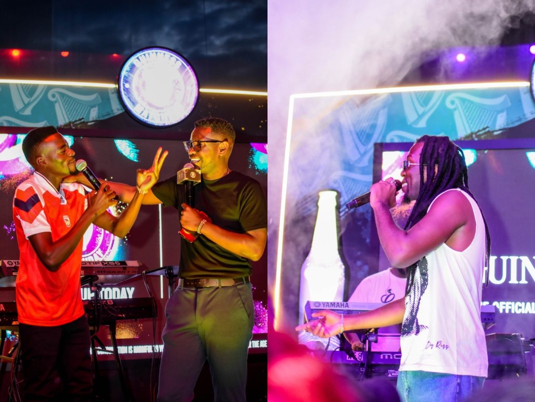Usefulidioty and Lotan Salapei banter during the Guinness Matchday at BnD Kiambu Road (left) and Charisma thrills attendees at the Guinness Matchday